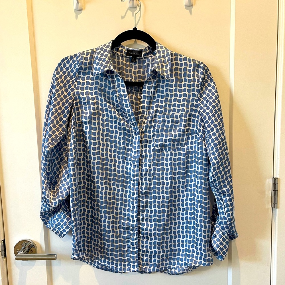 The Limited blue and white button up blouse